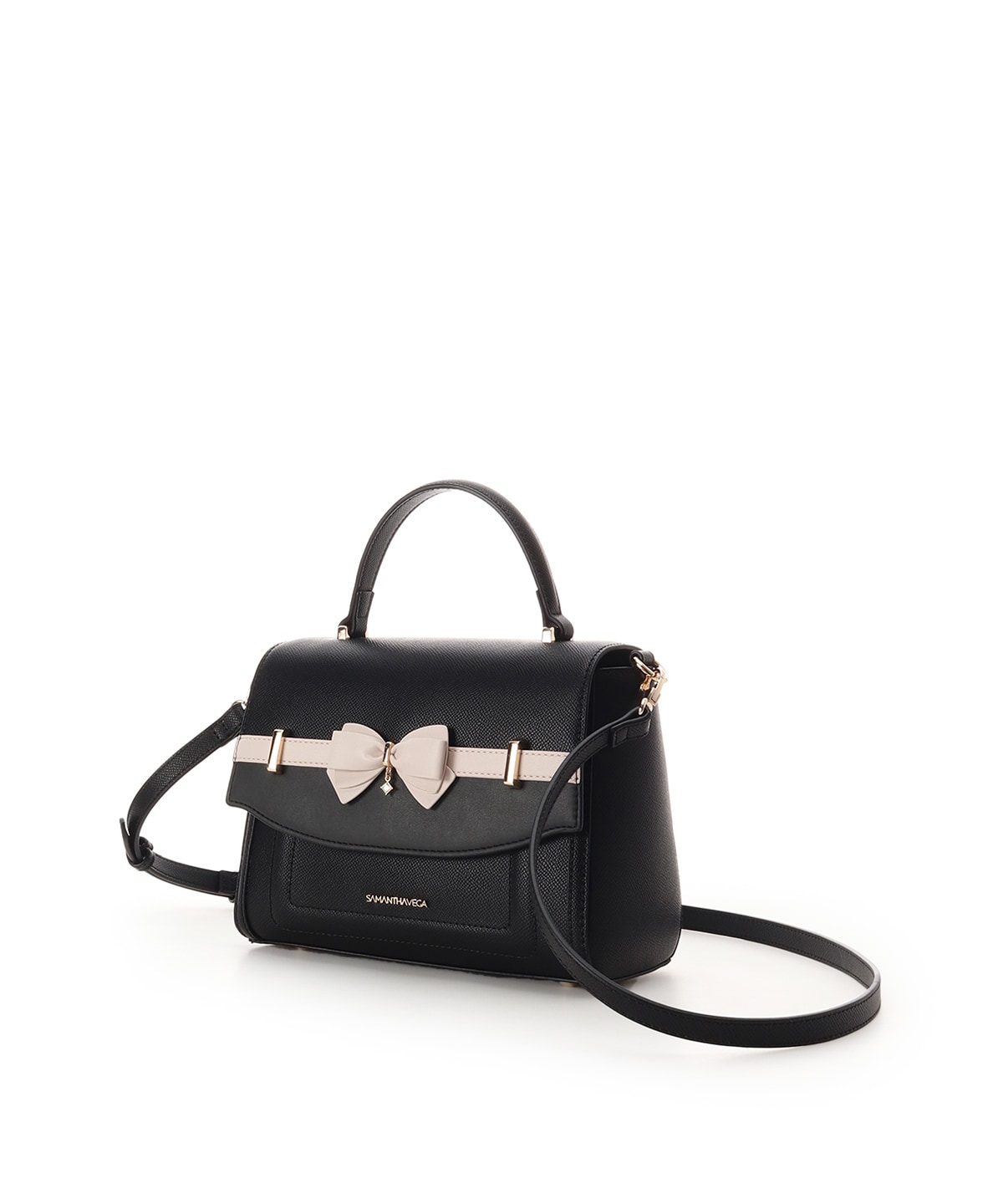 バイカラーアクセントリボンショルダーバッグ(FREE ブラック