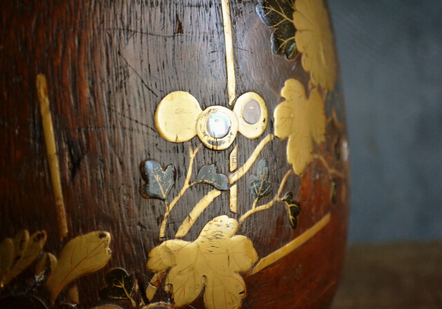 菊蒔絵火鉢 蒔絵手あぶり 鉢カバー 民具 Antique Sam's Collection