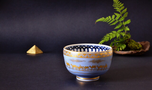 Antique Sam's Collection 五山窯 林淡幽作 藍彩金襴手茶碗