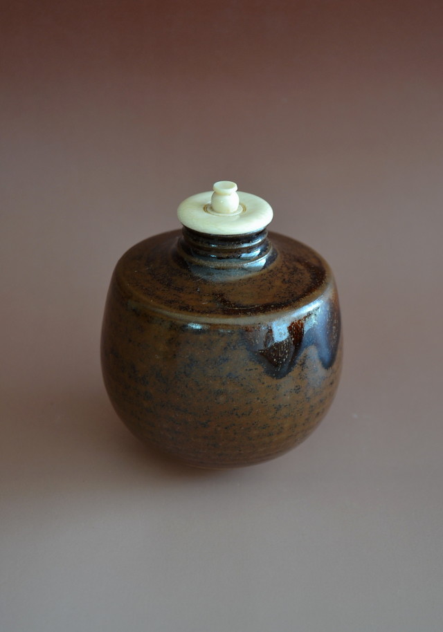 茶入□古萩（江戸期）時代物の文琳茶入 お茶道具 骨董品 古玩 古い茶器