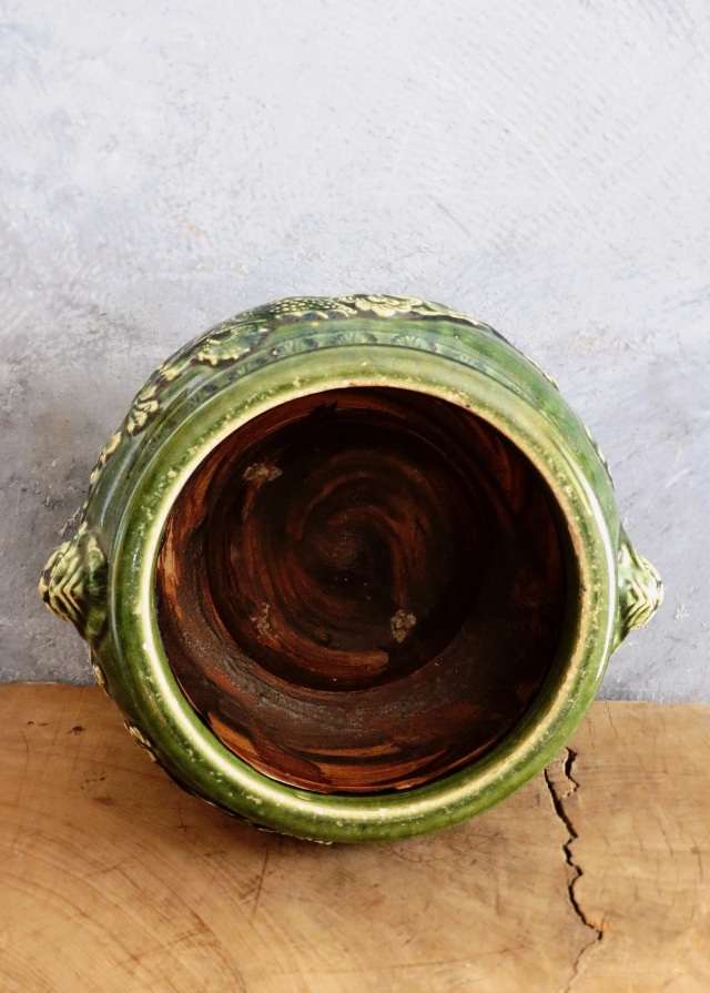 呂宋釉瓶掛け 火鉢 瀬戸織部 手あぶり 鉢カバー 江戸期 骨董 風炉 涼