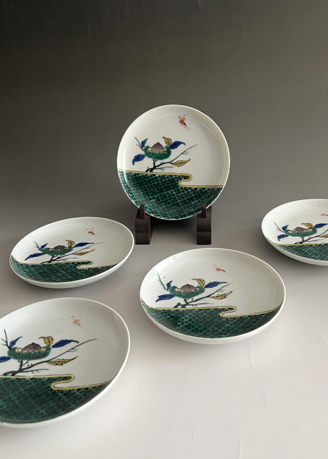 時代物 九谷 庄三 鶉紋 小鉢 7客 TN 87 70816 時代物 九谷 庄三 鶉紋