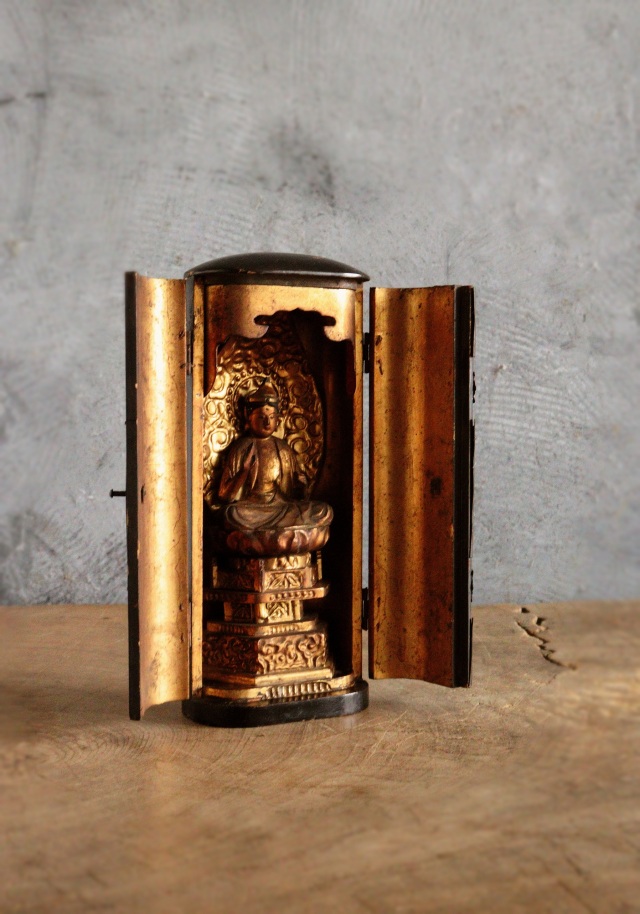 古い 木製 厨子 仏教美術 古美術 古道具 アンティーク オブジェ 釈迦