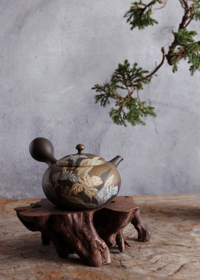 鐘 竹泉 木米 倣 陶器 釣鐘 煎茶道具 染付 竹泉 木米 倣 陶器 釣鐘