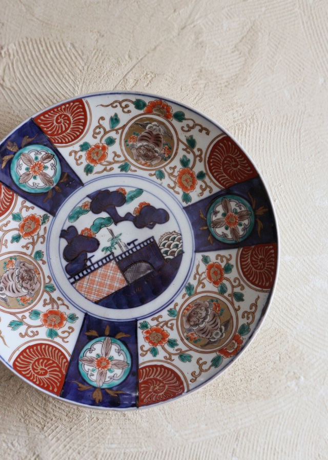 染錦色絵大皿 色絵大皿 オードブルプレート 飾り皿 直径315mm