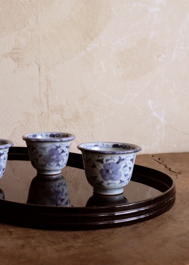 蕎麦猪口□微塵唐草紋 古伊万里染付ソバチョコ 成化年製 時代物骨董品