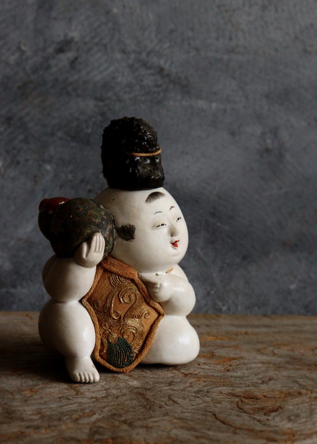 御所人形 つくね 江戸時代 烏帽子被り瓢箪持ち童子 骨董 古美術 小さな