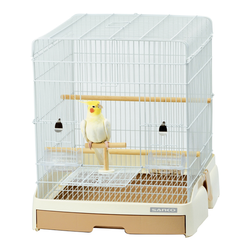 SANKO 鳥かご ホワイト/イエロー 餌 シード おもちゃセット付き 三晃