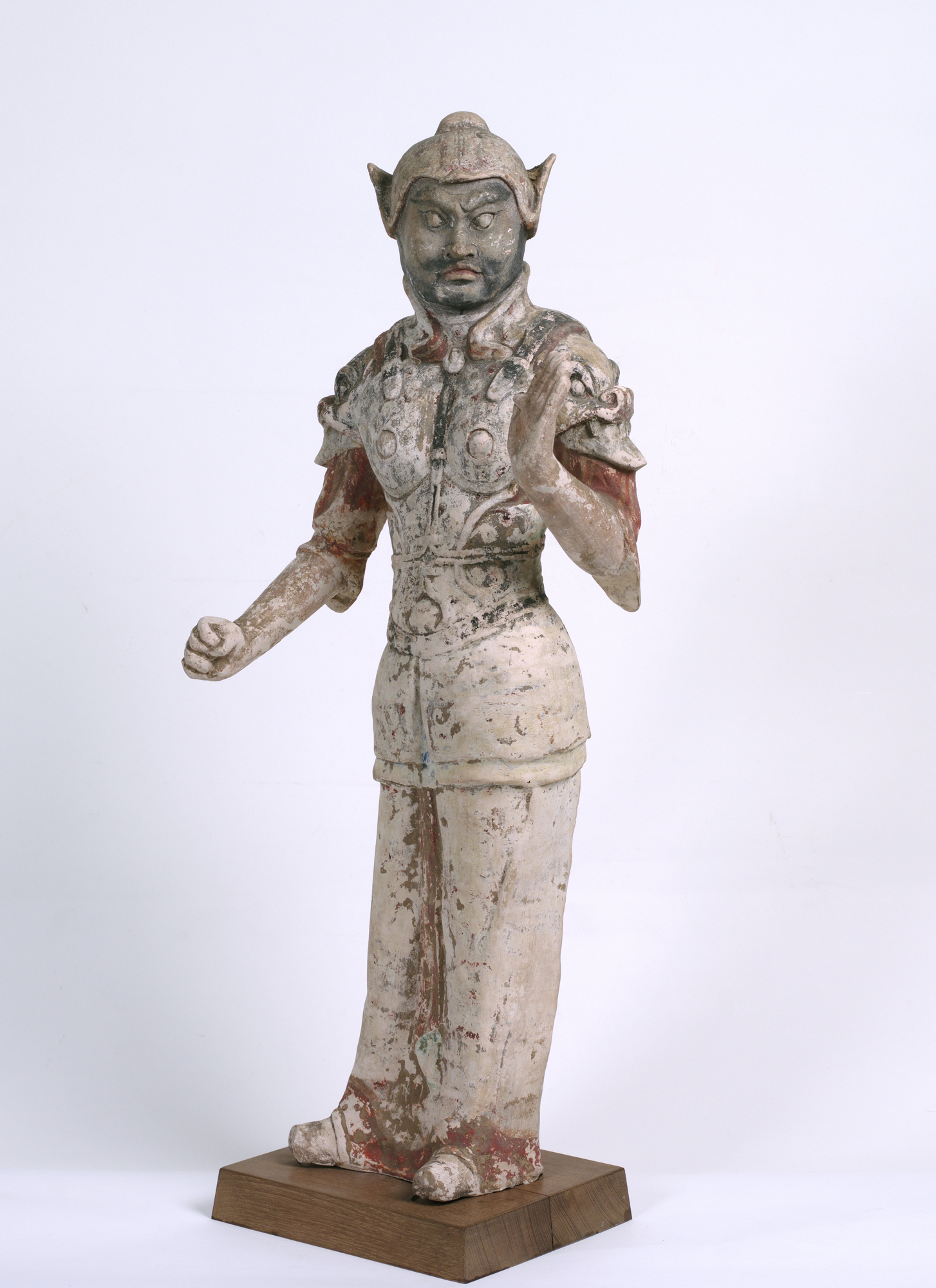 唐時代加彩武士陶俑彩絵陶俑極上品旧家旧蔵唐物時代物(D-66