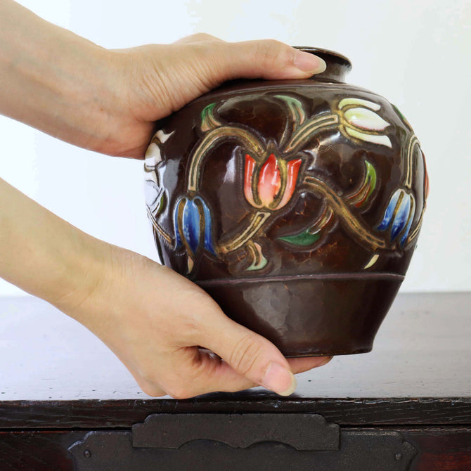 安藤七宝花図花瓶25cm18cm 安藤七宝花図花瓶25cm18cm 安藤七宝花図