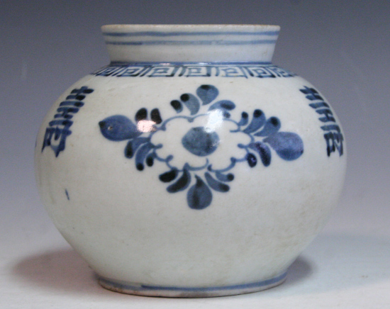 朝鮮美術李朝高麗白磁染付花文丸壷DR6758