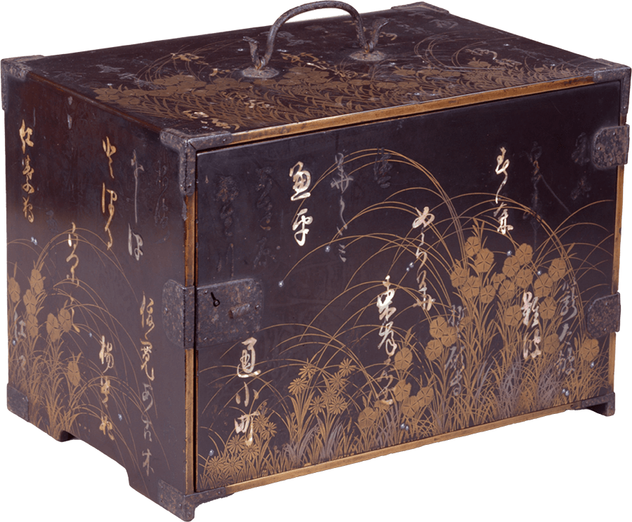 o2713▽良▽江戸時代花鳥蒔絵金梨子地硯箱 検 漆器蒔絵大名