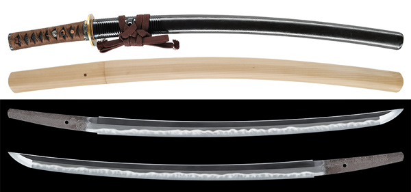 模造刀大小2本 黒柄 鶴松楕円鍔 黒梨地鞘 模造刀大小2本 黒柄 鶴松