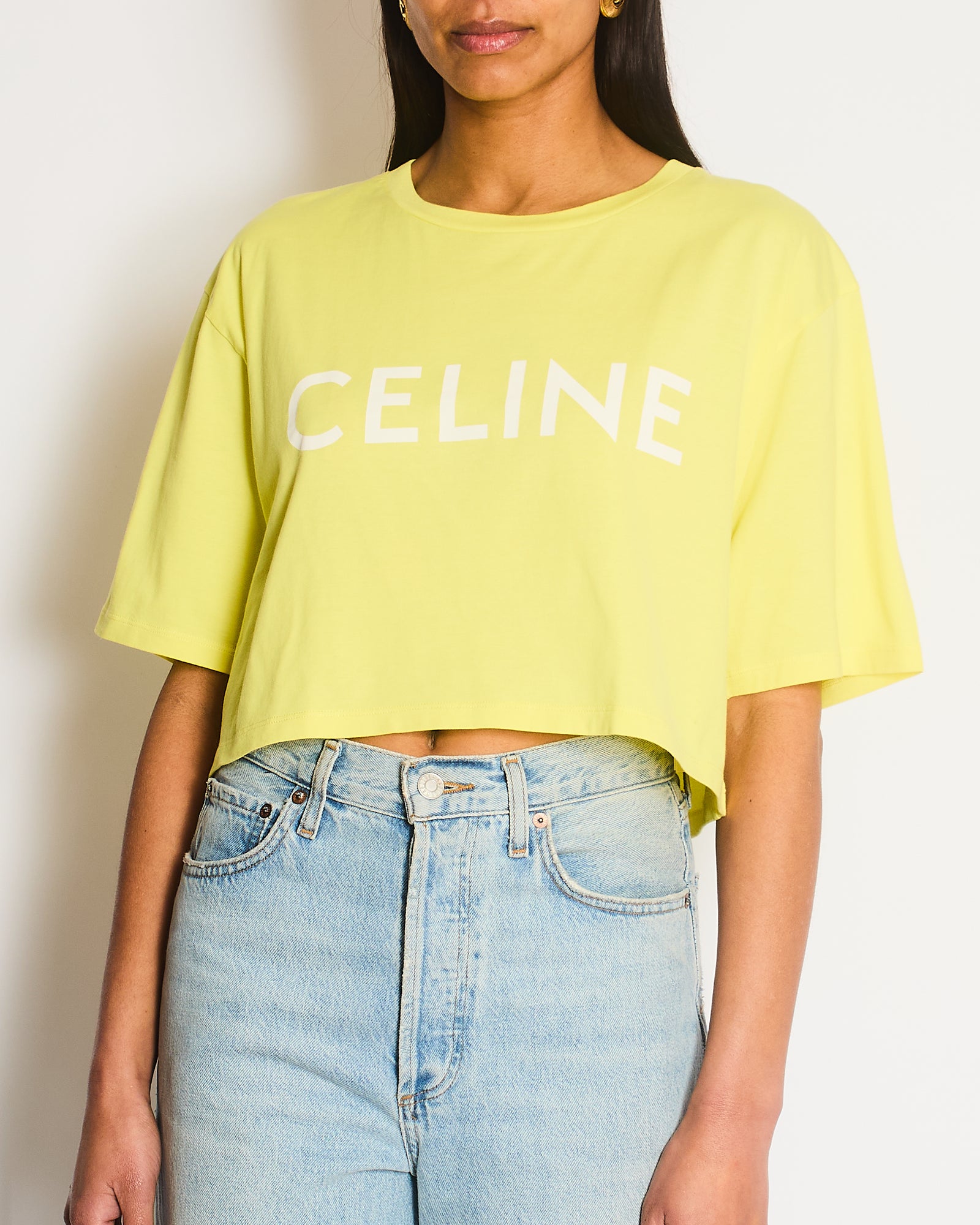 Celine Yellow Cropped Logo T-Shirt Size M (UK 8/10) – Sellier