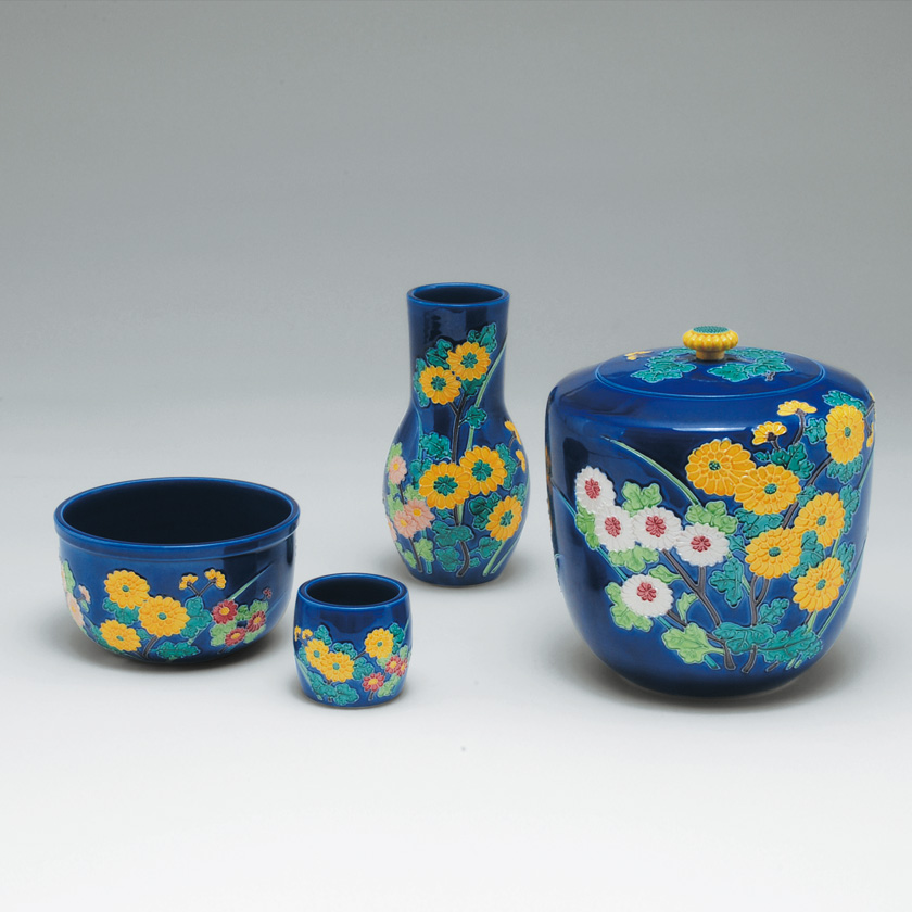 茶道具 皆具（かいぐ） 皆具 瑠璃交趾 菊 永楽写 谷口 菁嵐 作 | 千年