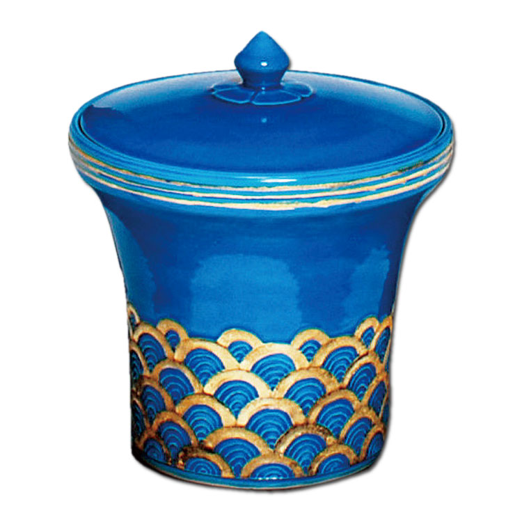 茶道具 水指（水差・みずさし） 水指 浅黄交趾 末広青海波 高野昭阿弥