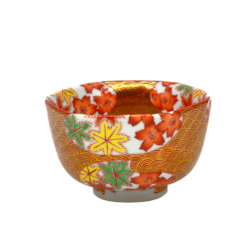 抹茶碗 茶器 茶道具 京焼 平安総峰 雲泥彩雲錦文様 紅葉 銘 共箱