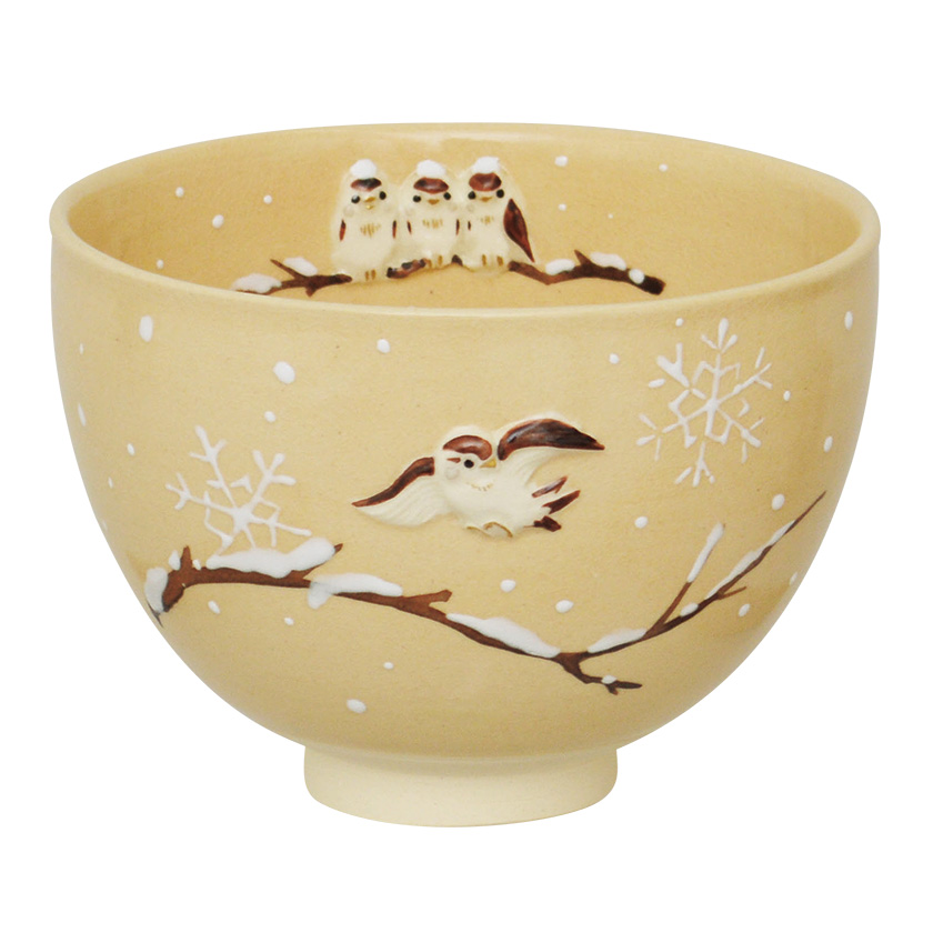 茶道具 抹茶茶碗（まっちゃちゃわん） 茶碗 浮彫 寒雀 今岡 三四郎