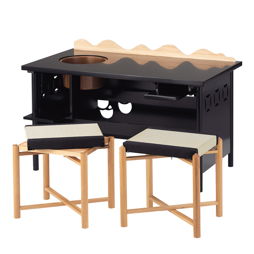 茶道具 立礼棚（りゅうれいだな） 壺々透立礼卓 椅子2客付 (三千家好