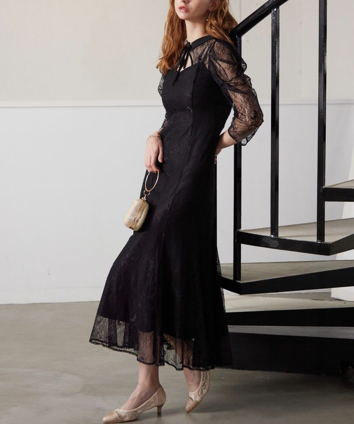 Lサイズ】ドレス ボレロレイヤーレースドレス成人式同窓会二次会 Dorry