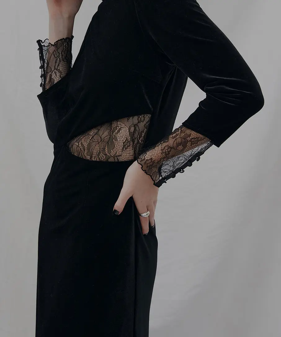 Sサイズ】UND VELOUR HOLE LACE DRESS Ameri VINTAGE（アメリ