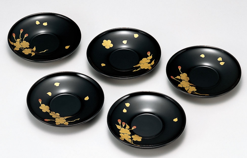 桜づくし 漆器 銘々皿 小皿 蒔絵 /輪島塗 越前漆器 茶道具 骨董 お椀