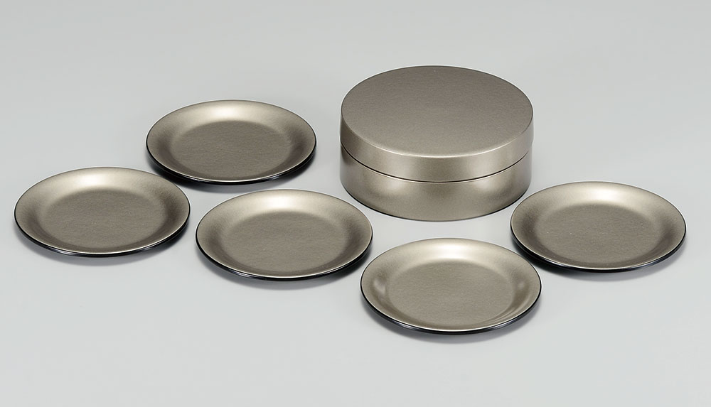 お皿茶托コースター-銀 コースターセット［組］ | 越前漆器粂治郎