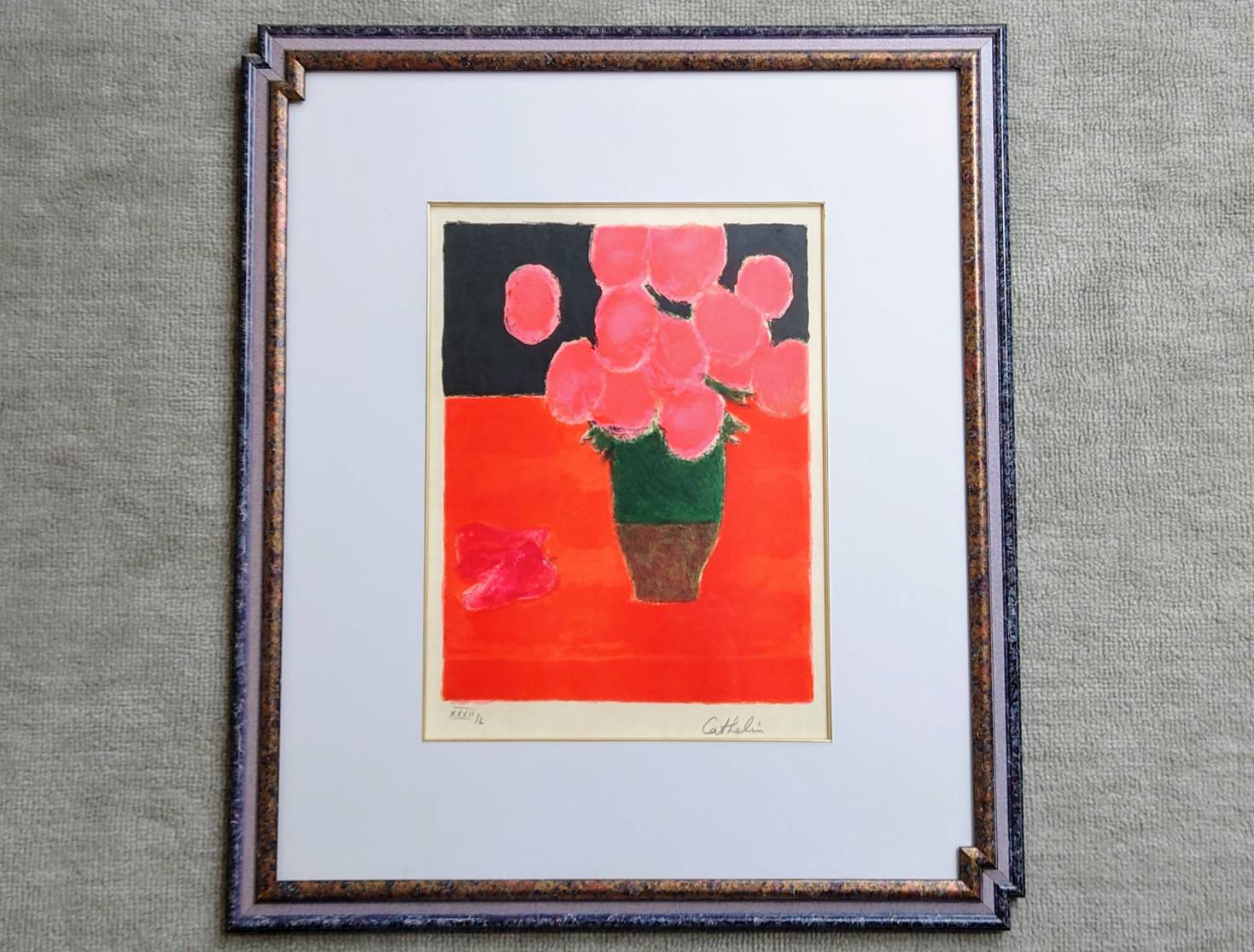 ベルナール・カトラン Bernard Cathelin リトグラフ「バラと赤ピーマン