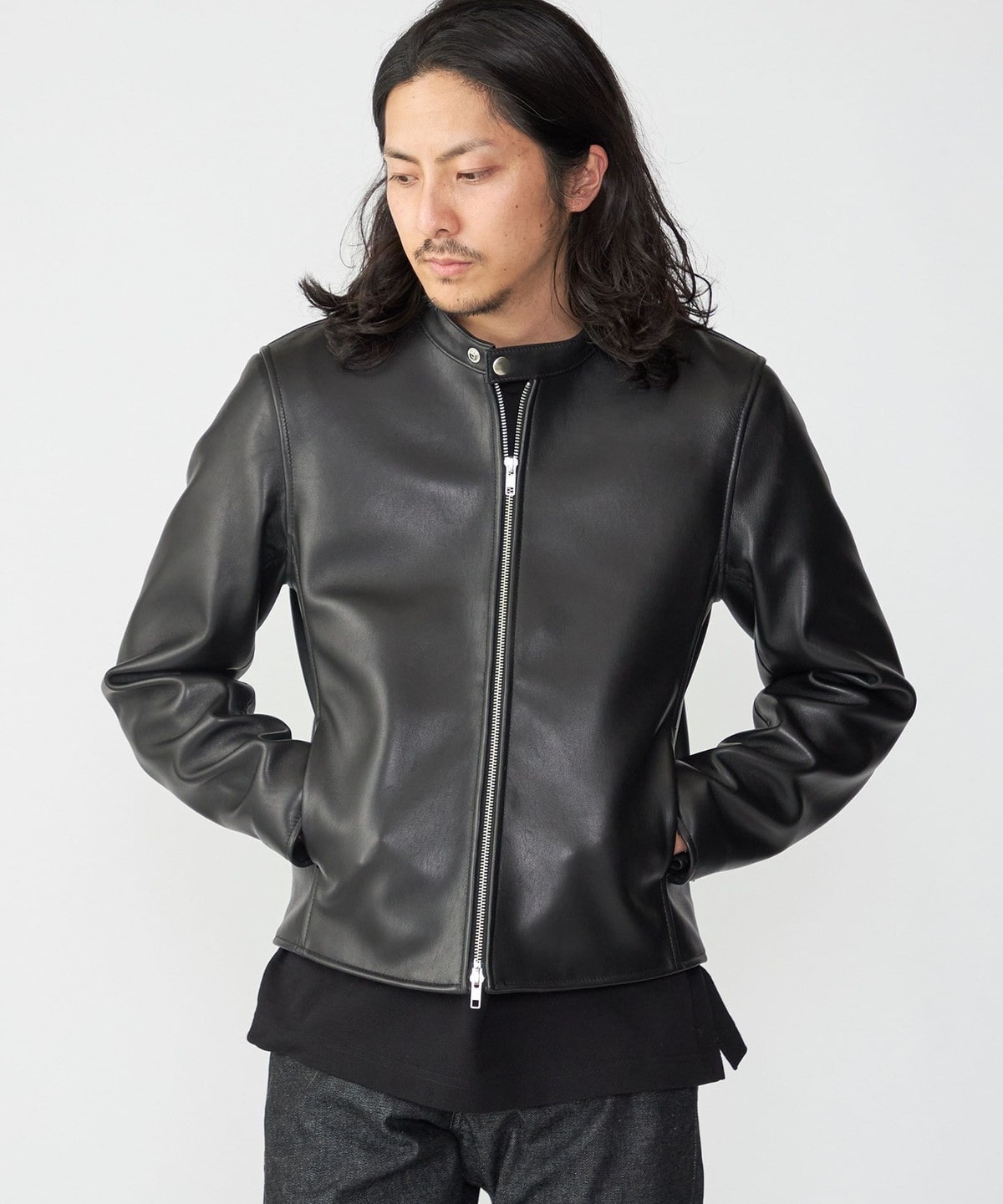 ekam ブラックレザーシングルライダースジャケット