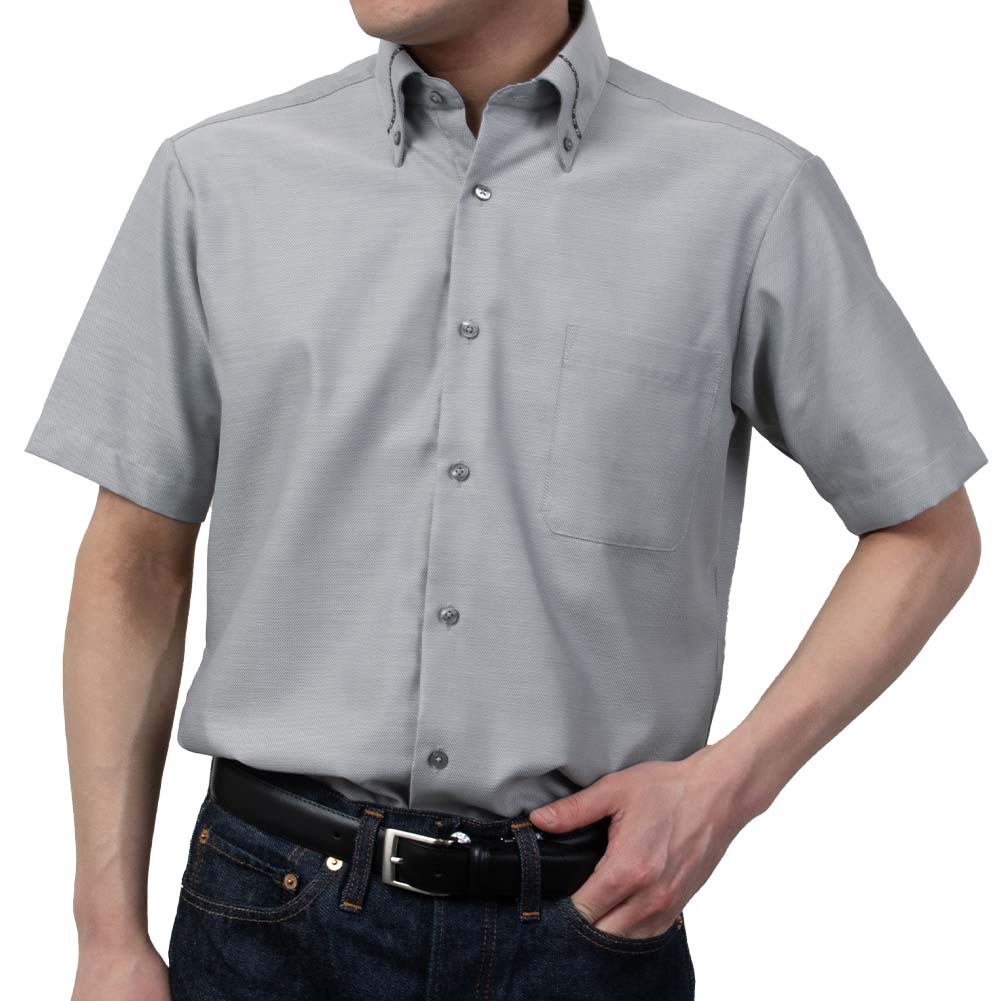 半袖ワイシャツ デザイン グレー ドビー 消臭 フラボノ SWAN・ブラック