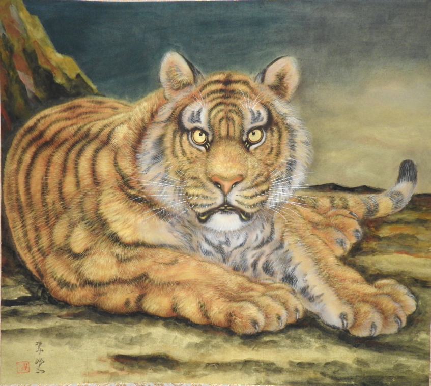 真作/高橋立洲/朱竹図/桐共箱二重箱付/布袋屋掛軸HF-981 真作/高橋立洲