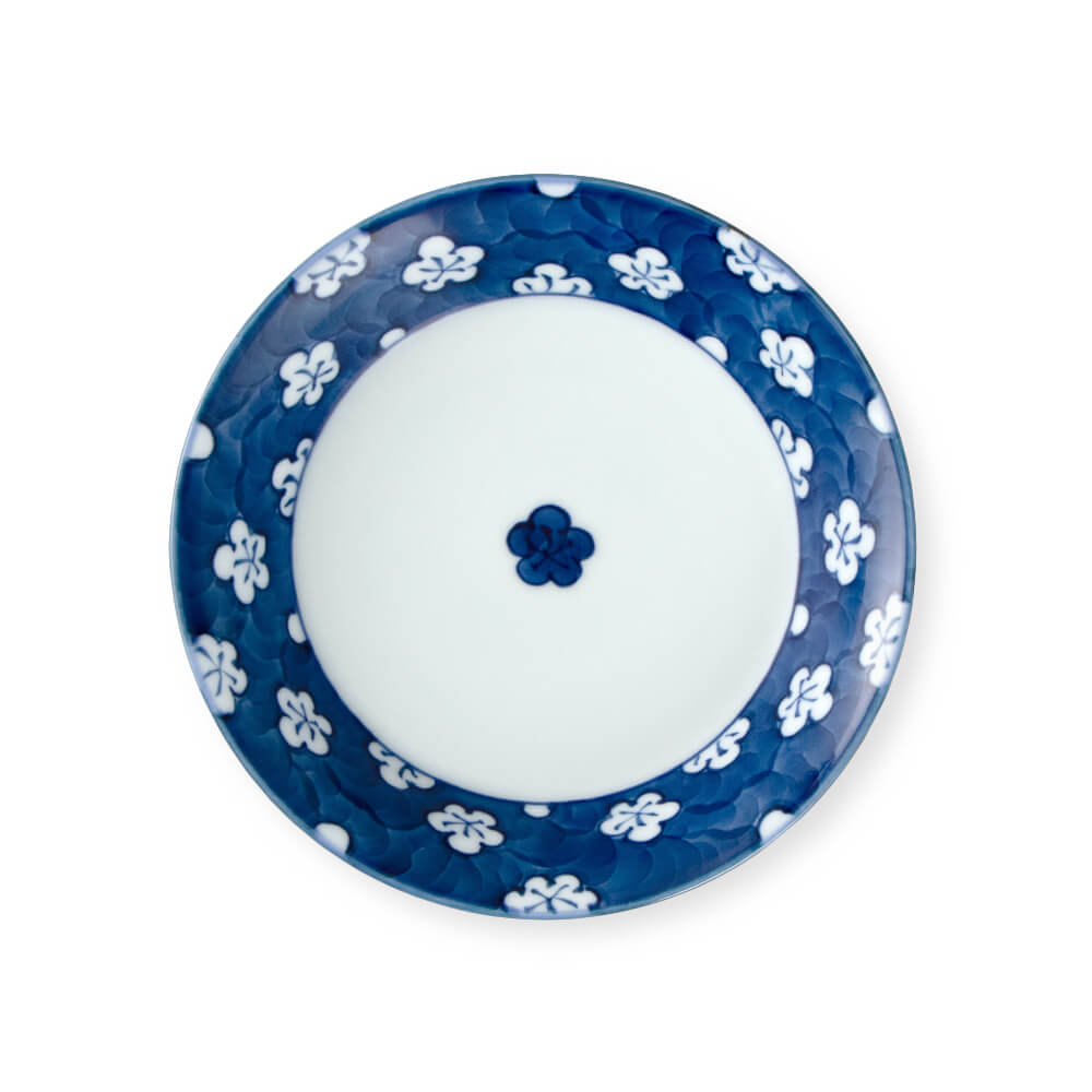 変形皿 楕円 染付 5枚 銘 花唐草 花弁縁 美品 薄造