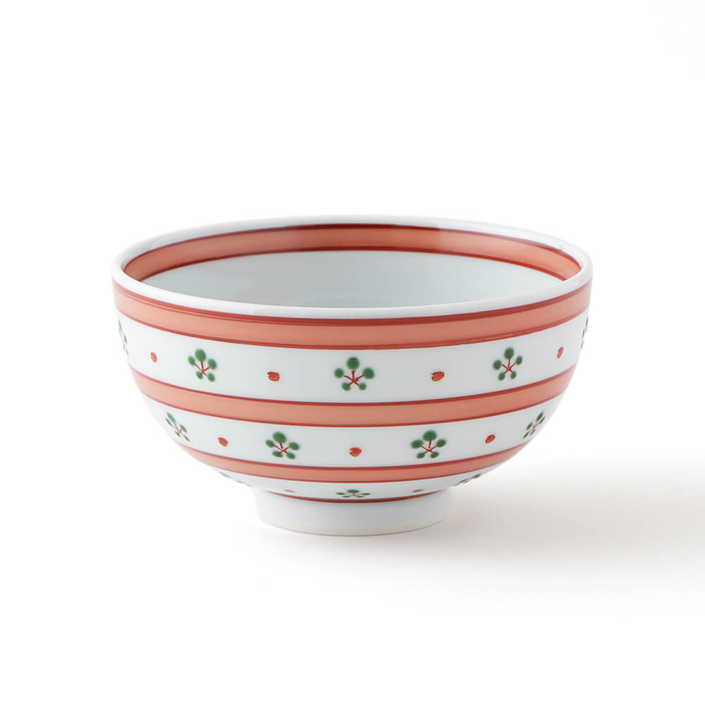 B486b「染錦梅小紋 飯碗」源右衛門作 共箱 是米木窯 古伊万里 食器