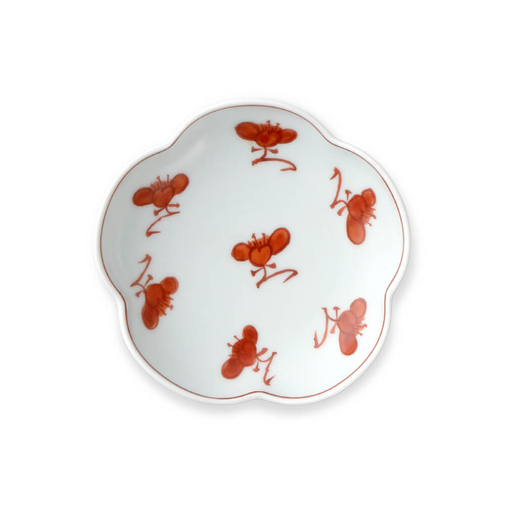 小皿 4枚 色絵付 花 銘 田代 赤絵 人物 歪み 江戸 明治 小皿 4枚