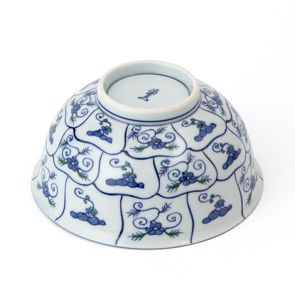 新渡 染付 霊芝紋・なずな紋 鉢（19㎝）中国・無傷 新渡