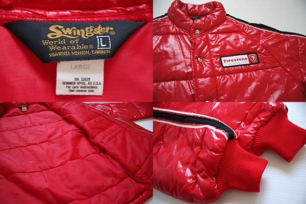 70s Swingster Firestone パッチ付き 中綿入り ナイロン レーシング