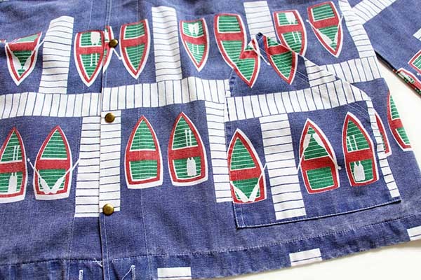 90s USA製 MICHIGAN RAGミシガンラグ ボート 総柄 パーカー