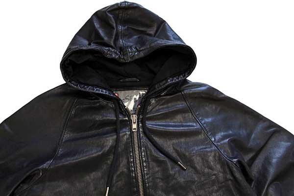 トルコ製 DIESELディーゼル HIGH SPEED ラムレザー パーカー 黒 L