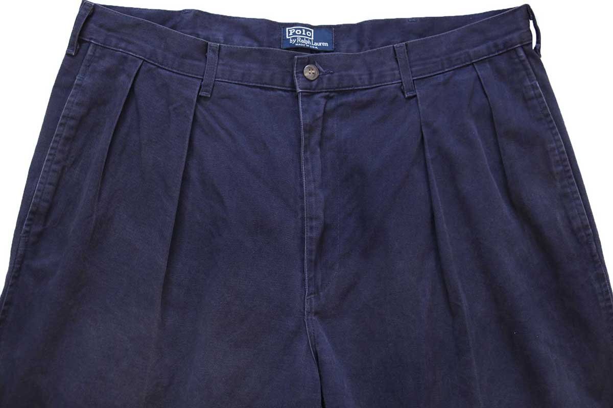 90s USA製 ポロ ラルフローレン ツータック コットン チノパン ナス紺