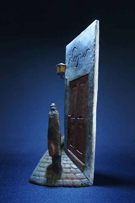 藤岡孝一 木彫 ポルックス 小人 カボチャを抱える小人 北海道作家 藤岡