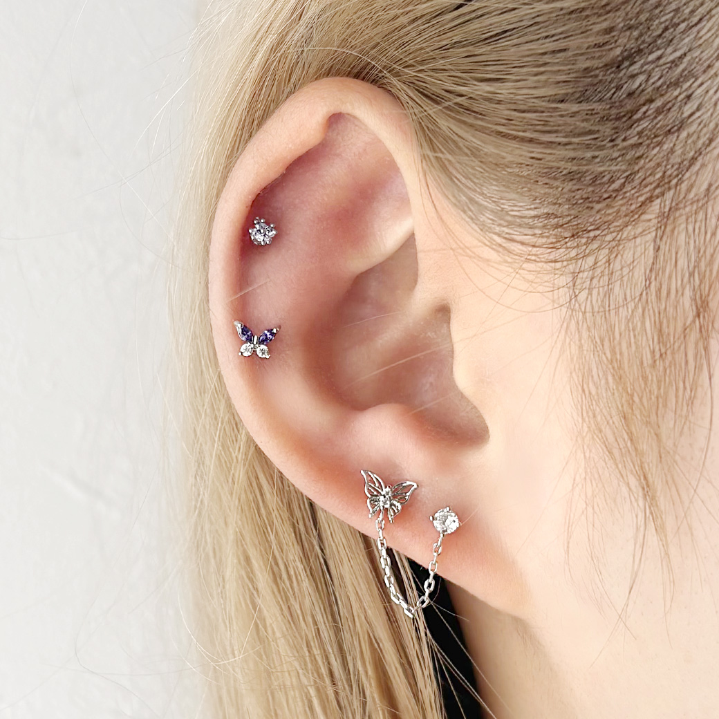 16G ］繊細に形作られたバタフライ ×ラウンド の2ホール チェーン 蝶々