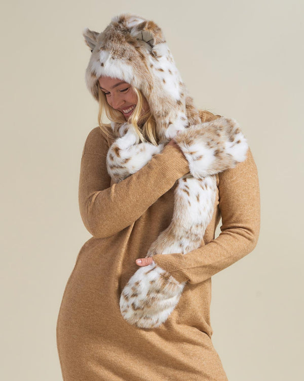 Snow Leopard Tan Faux Fur Women's Hood with Ears | SpiritHoods