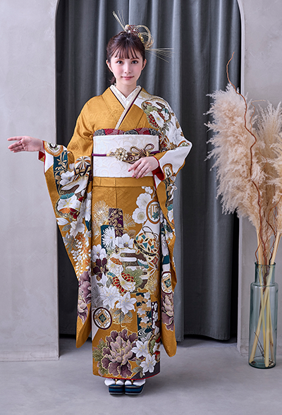 ≪早い者勝ち≫【美品】振袖セット 成人式 正絹 古典柄 レトロ 白 S*44