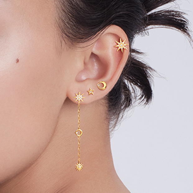 DIAMOND SUN PIERCED EARRING(片耳用/YG)(2ZP1670)K18 ピアス｜スター