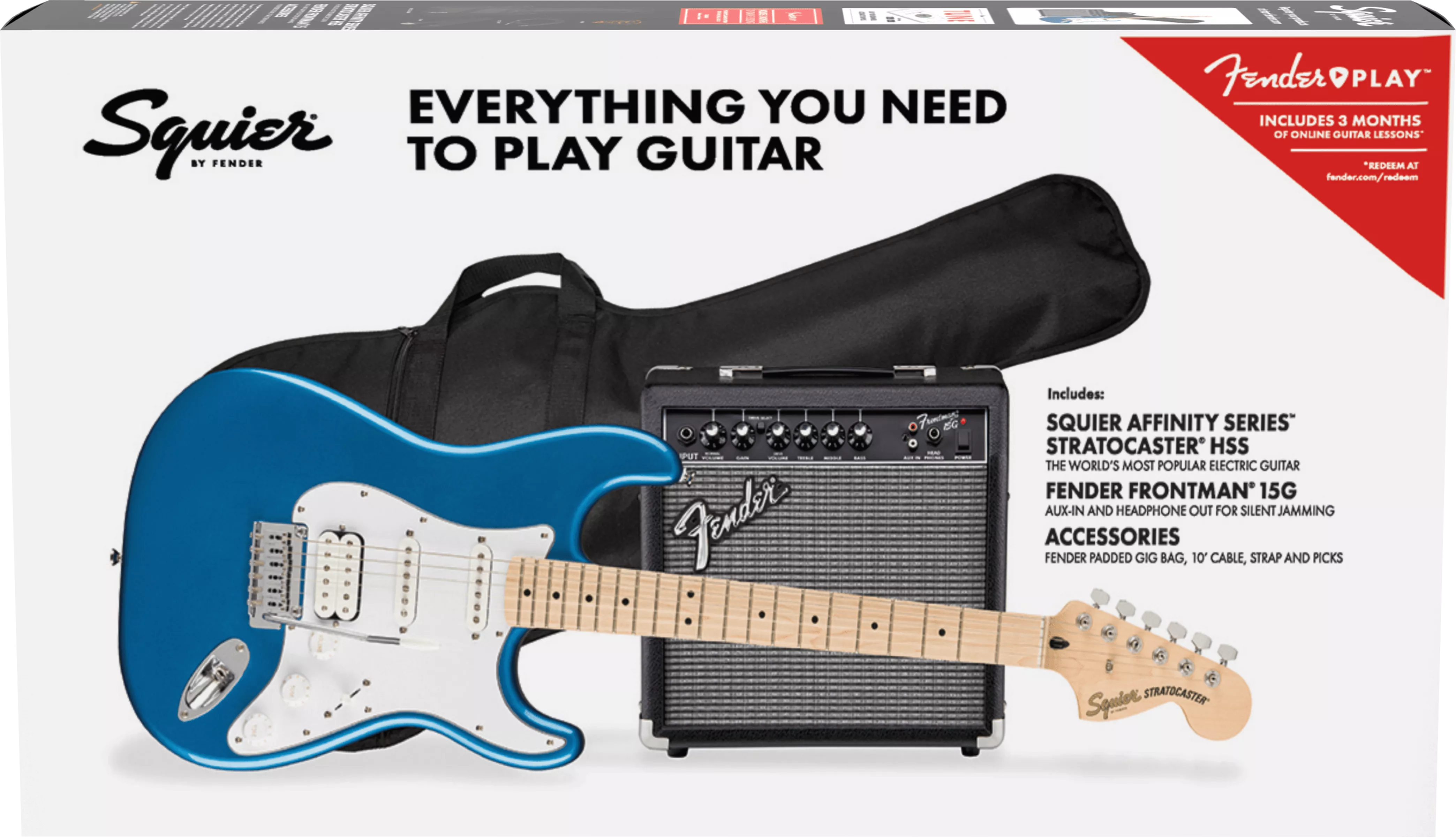 Squier Strat Affinity HSS Pack - lake placid blue Electric guitar set