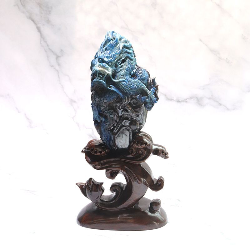 置物 ブルースギライト 龍 アフリカ産 手彫り 台付き エネルギー 健康