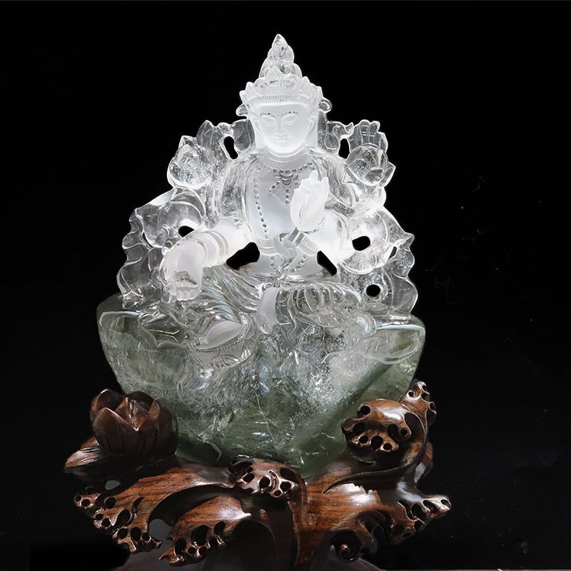 一点物】置物 ガーデンクォーツ グリーンターラ ブラジル産 菩薩 台