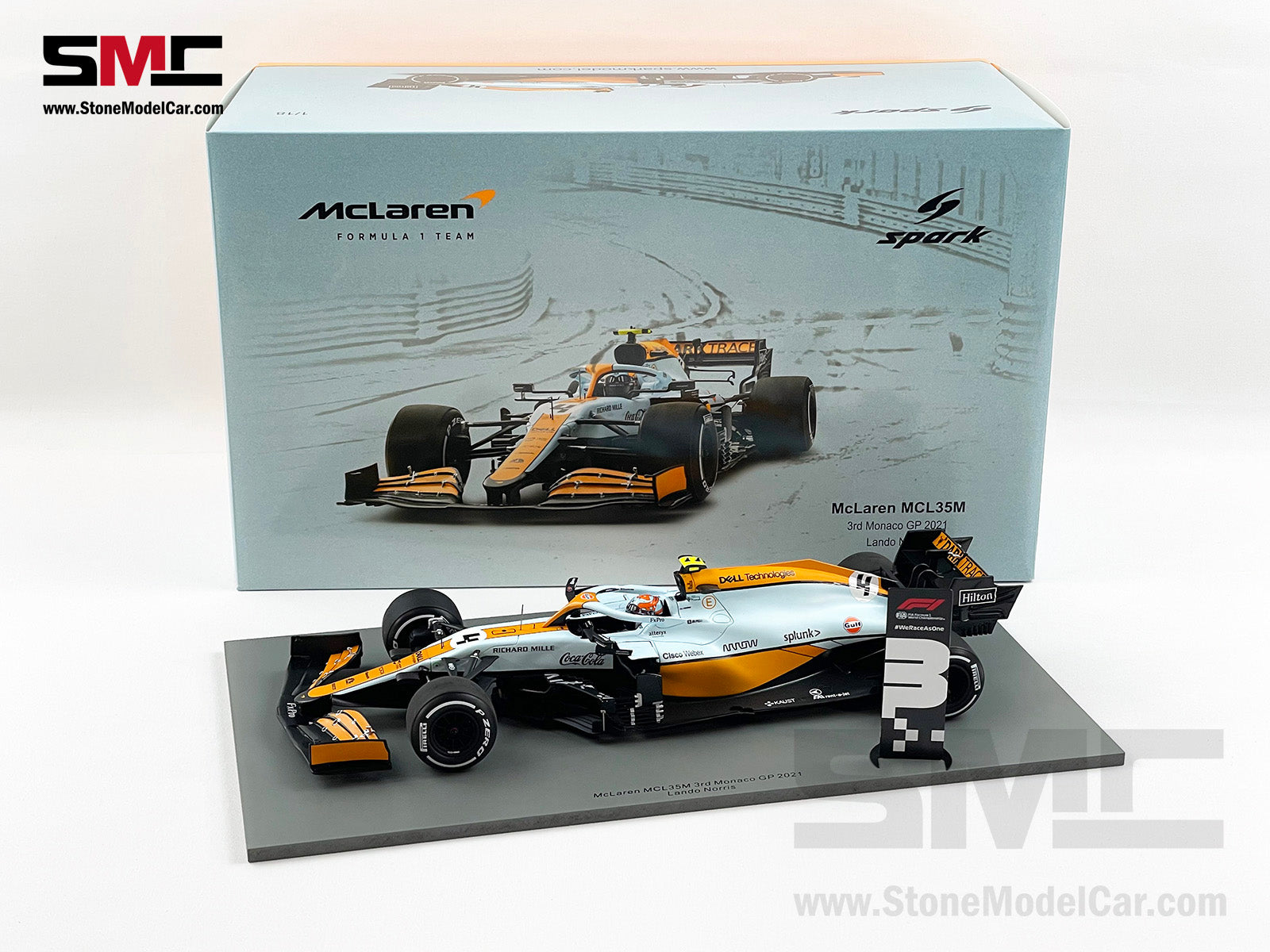 2021 Spark 1:18 Mclaren F1 MCL35M #4 Lando Norris Monaco GP Podium