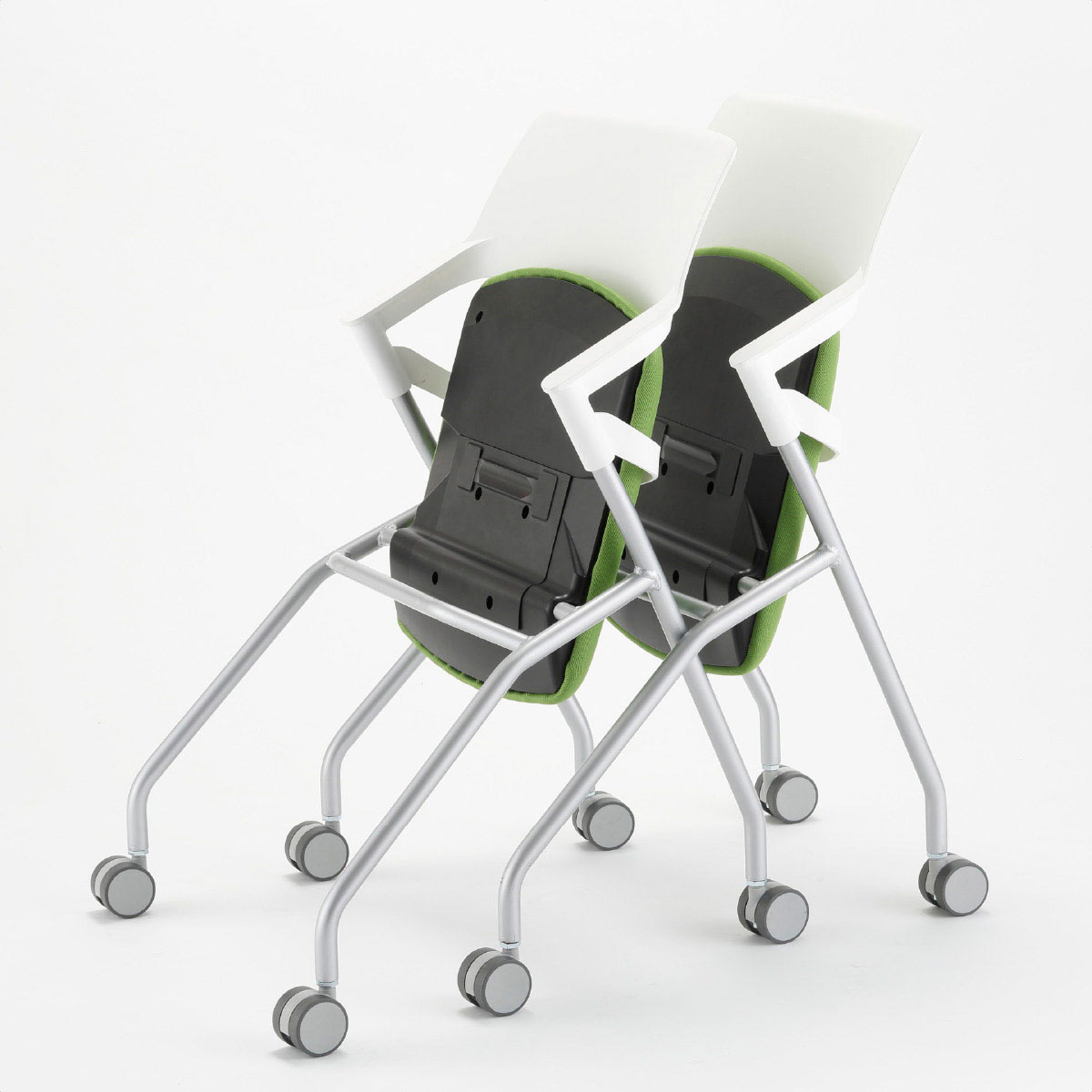 2脚】キャスター付きミーティングチェア CX 背面ホワイト オレンジ