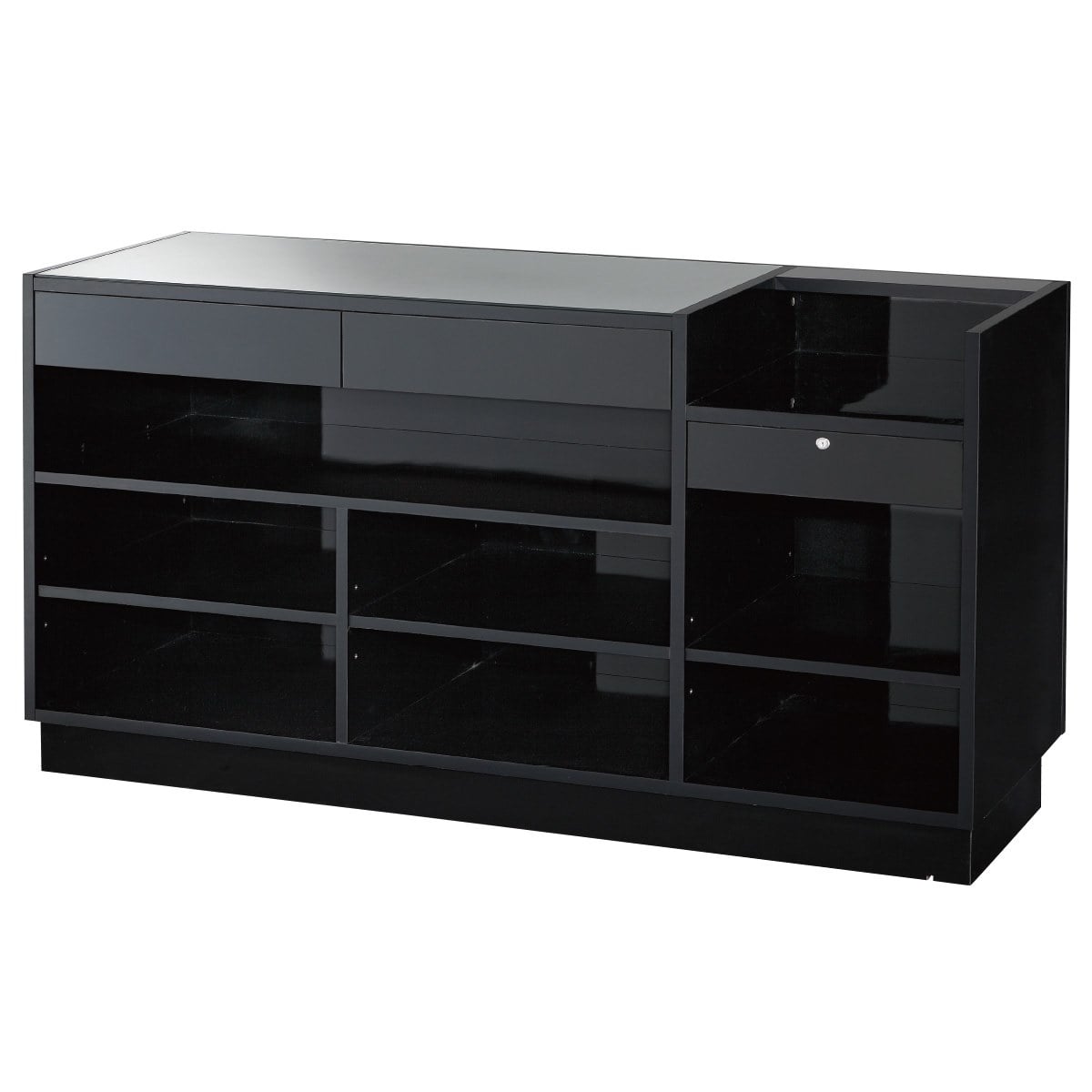 ガラストップ一体型レジ台 ブラック〔ストエキオリジナル〕